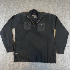 Marc Ecko Cut & Sew Men's Ribbed Quarter Zip Sweater Black Cotton XL